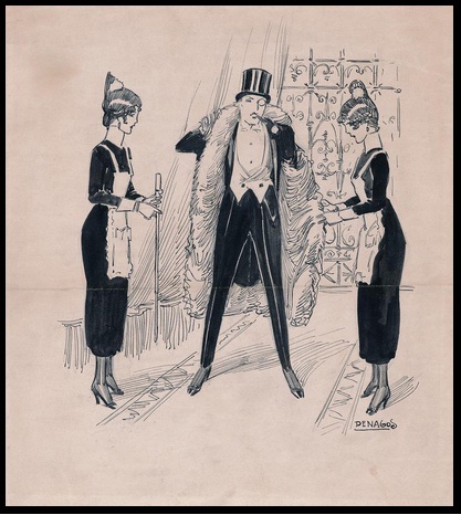 Hombre en chaqué con dos doncellas, Rafael de Penagos (Colección Fundación Mapfre)