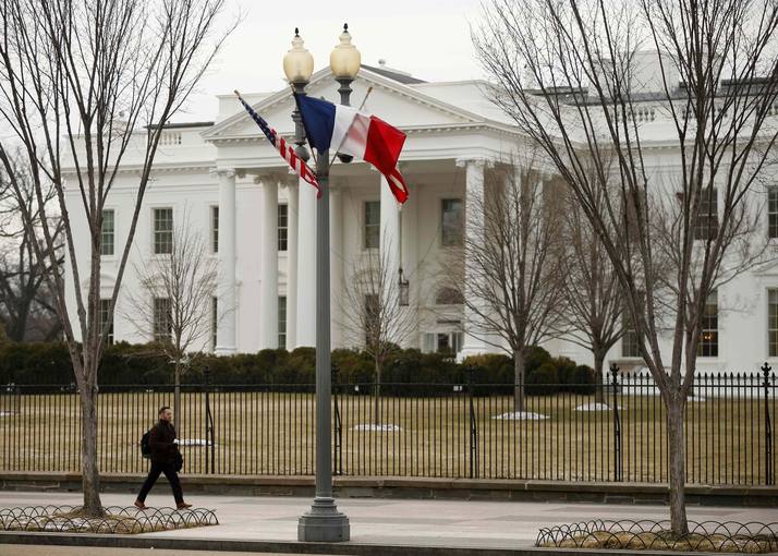 U.S. and French flags in front of the White House to honor French President Hollande in Washington