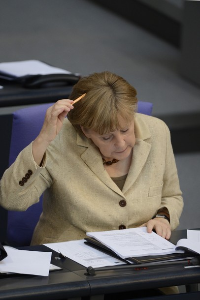 German chancellor Angela Merkel reads no