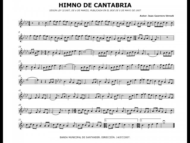 partitura himno de Cantabria