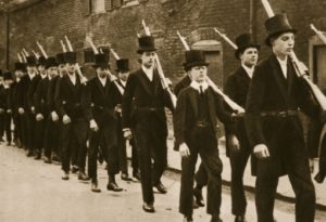 Officers in training pupils at Eton College on parade as they prepare for military service. Photo Stapleton Collection Bridgeman Art Library.